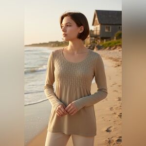 White House Black Market Beige with Gold Shimmer Knit Top